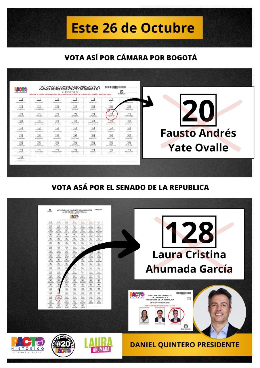 Ejemplo de tarjetón electoral - Votar por Andrés Yate #20